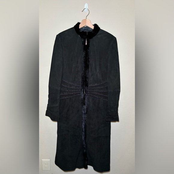 Giorgio Rotti 2XL Black 100% Leather Real Lambskin Fur trim Coat